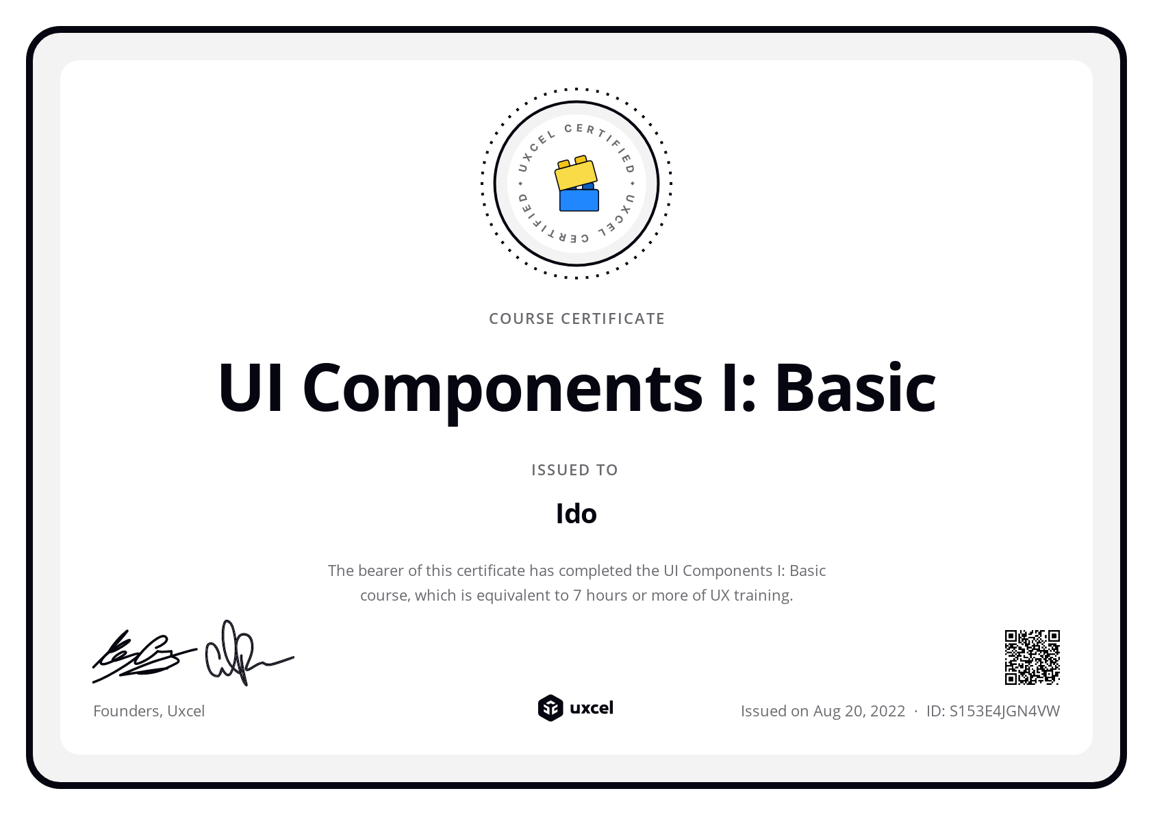 Ido Ben Azaria's certificate